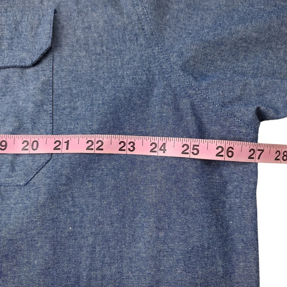 Linea Uomo Men 3X Cotton Blue Chambray Short Sleeve Button Down Shirt Pockets - Picture 9 of 10